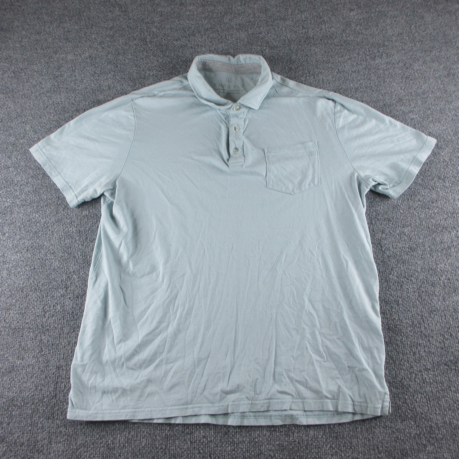 Free Fly Polo Shirt Mens L Blue Short Sleeve Bamboo Cotton Pocket Tagless